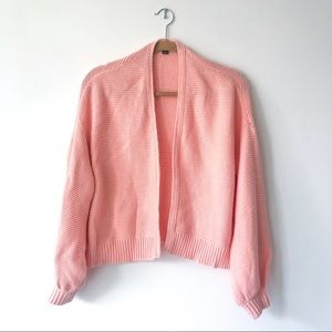 Wild Fable Peach Pink Balloon Sleeve Cropped Open Cardigan
